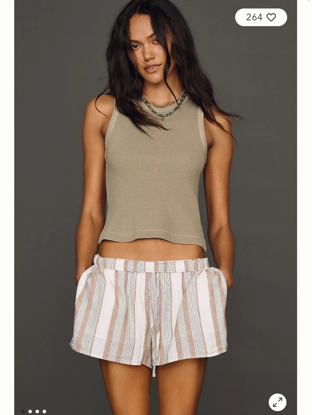 Z Supply The Perfect Striped Shorts Women Island Coconut Linen Drawstring Size M